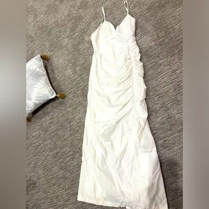 Zara White Midi Dress Ruched Detail